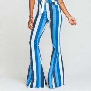 Show Me Mumu Berkeley Zip Up bell bottoms stripe jean pants size 27